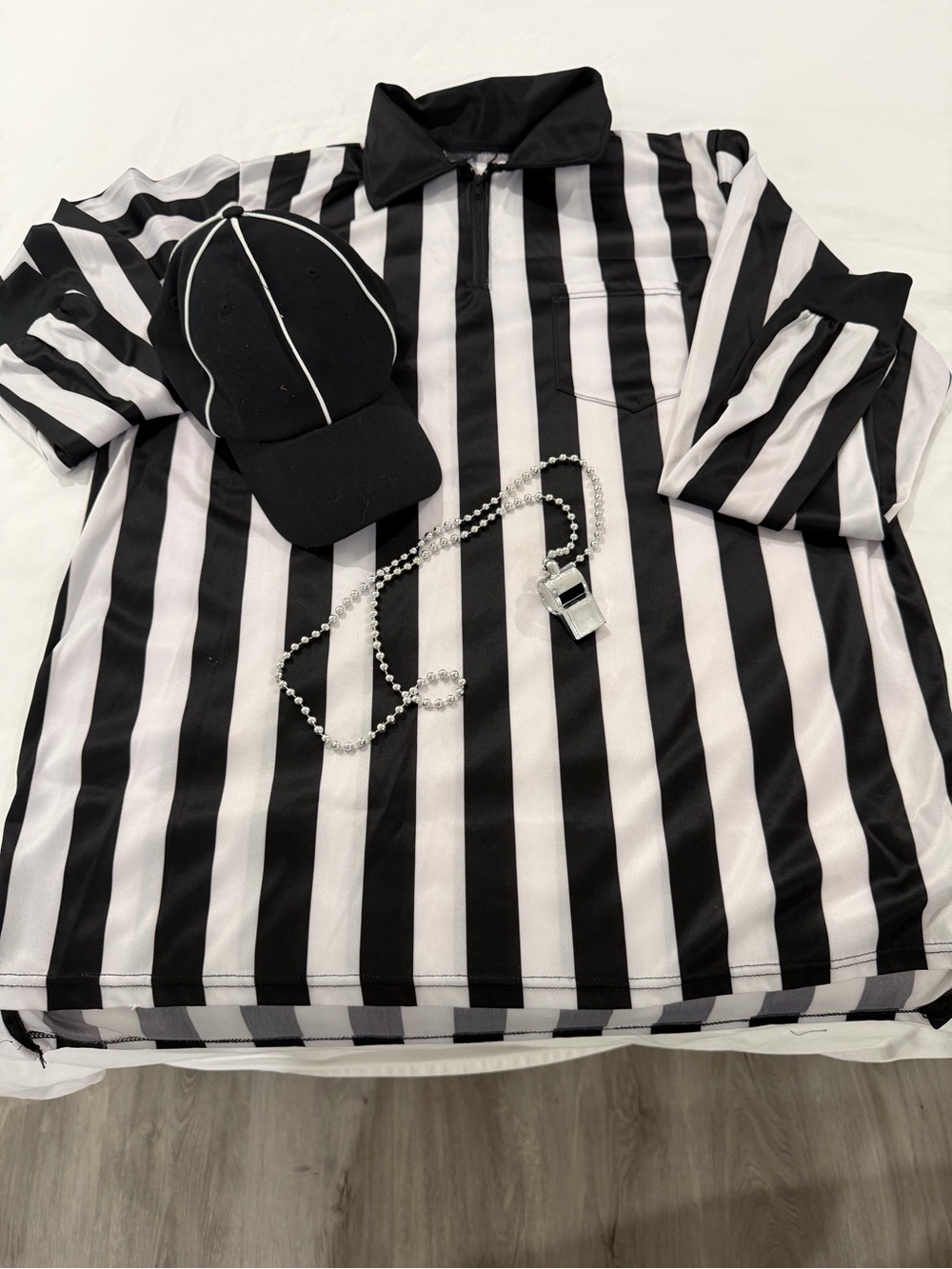 Black & White Striped Referee Polo Shirt